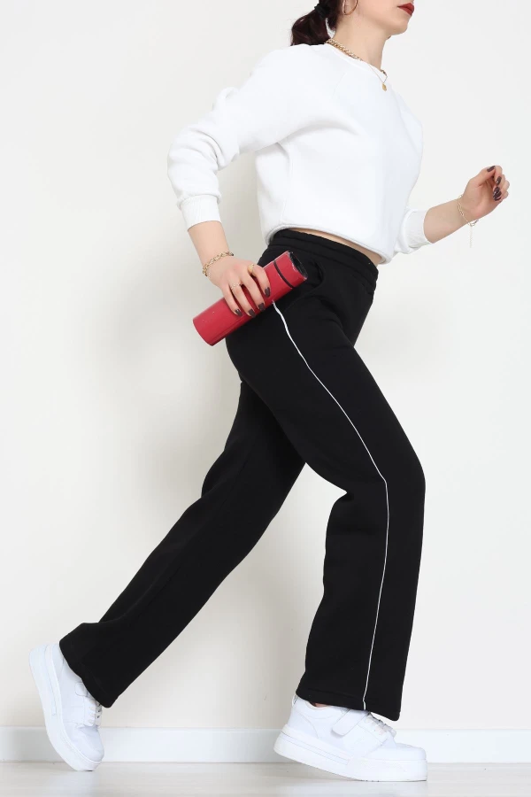 3 İplik Biyeli Palazzo Eşofman Altı Siyah - 30104.1878.