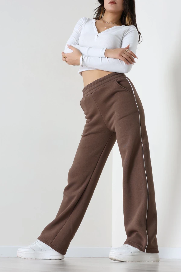 3 İplik Biyeli Palazzo Eşofman Altı Kahve2 - 30104.1878.