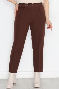 Büyük Beden Kemerli Kumaş Pantolon Acıkahve - 30371.1397.