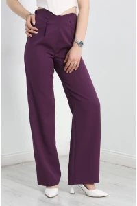 Düğme Detay Pileli Lastikli Pantolon Mürdüm - 30575.683.