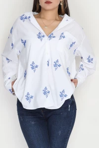 Nakışlı Balon Kol Gömlek Beyaz - 30775.1949.