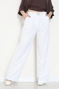 Kemerli Zra Krep Palazzo Pantolon Beyaz - 30777.1865.