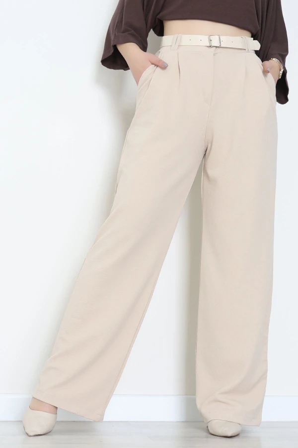 Kemerli Zra Krep Palazzo Pantolon Bej - 30777.1865.