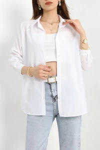 Terikoton Oversize Gömlek Beyaz - 30840.1949.