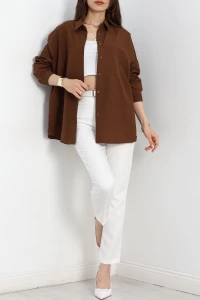 Terikoton Oversize Gömlek Kahve - 30840.1949.