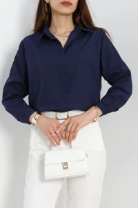 Terikoton Oversize Gömlek Lacivert - 30840.1949.