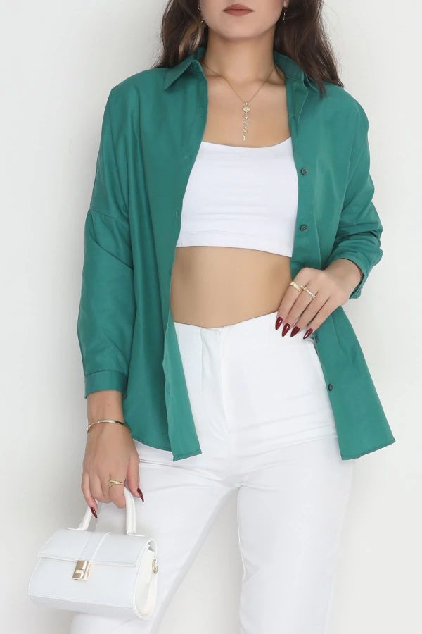 Terikoton Oversize Gömlek Yeşil - 30840.1949.