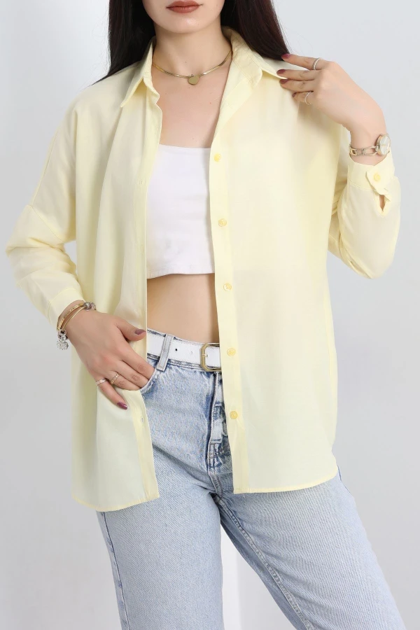 Terikoton Oversize Gömlek Tereyağsarı - 30840.1949.