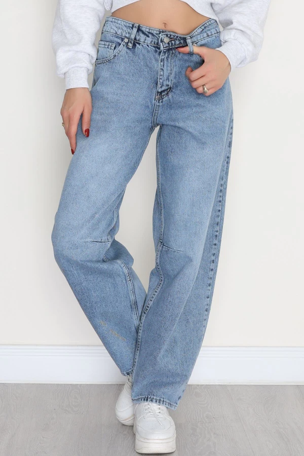 Tokalı Baggy Kot Pantolon Buzmavi - 31159.2059.