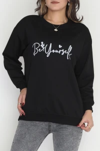 2 İplik Baskılı Sweatshirt Siyahekru - 31299.1878.
