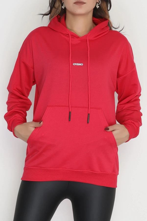 2 İplik Kapşonlu Baskılı Sweatshirt Fuşya - 31316.1878.