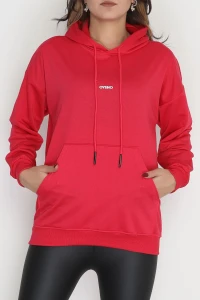 2 İplik Kapşonlu Baskılı Sweatshirt Fuşya - 31316.1878.