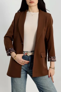 Leopar Astarlı Blazer Ceket Kahve - 31340.1397.