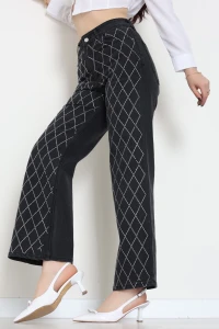 Taşlı Palazzo Kot Pantolon Füme - 31362.2001.