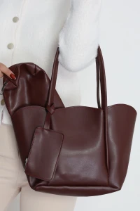 Makyaj Çantalı Ve Cüzdanlı Omuz Çantası Bordo - 31397.2063.