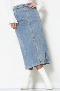 Düğmeli Kot Etek Açıkmavi - 31556.2088.