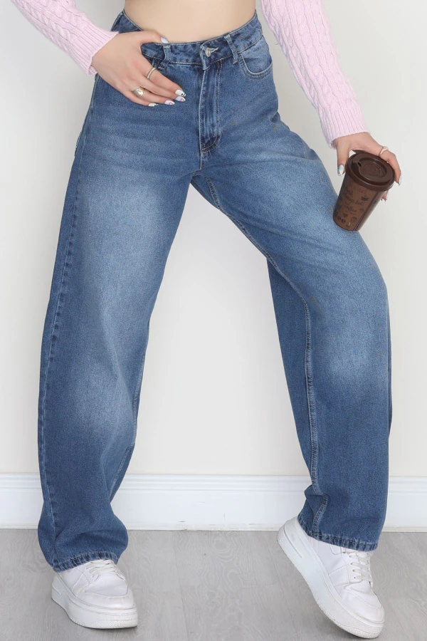 Tokalı Baggy Kot Pantolon Lacivert - 31581.1184.