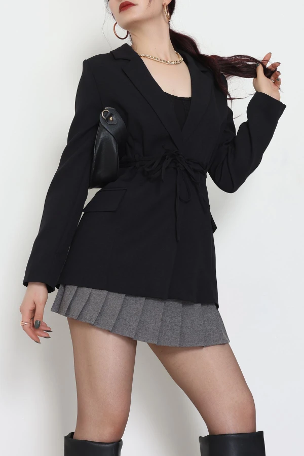 Bağlamalı Astarlı Blazer Ceket Siyah - 31815.1991.