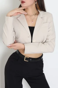Astarlı Poliviskon Kısa Blazer Ceket Taş - 31824.1397.