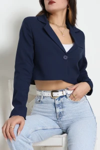 Astarlı Poliviskon Kısa Blazer Ceket Lacivert - 31824.1397.
