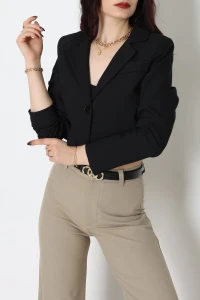 Astarlı Poliviskon Kısa Blazer Ceket Siyah - 31824.1397.