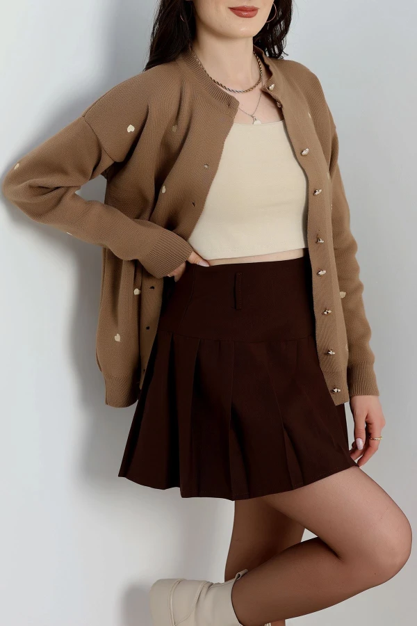 Kalp Detaylı Hırka Mochalatte - 3219.1577.