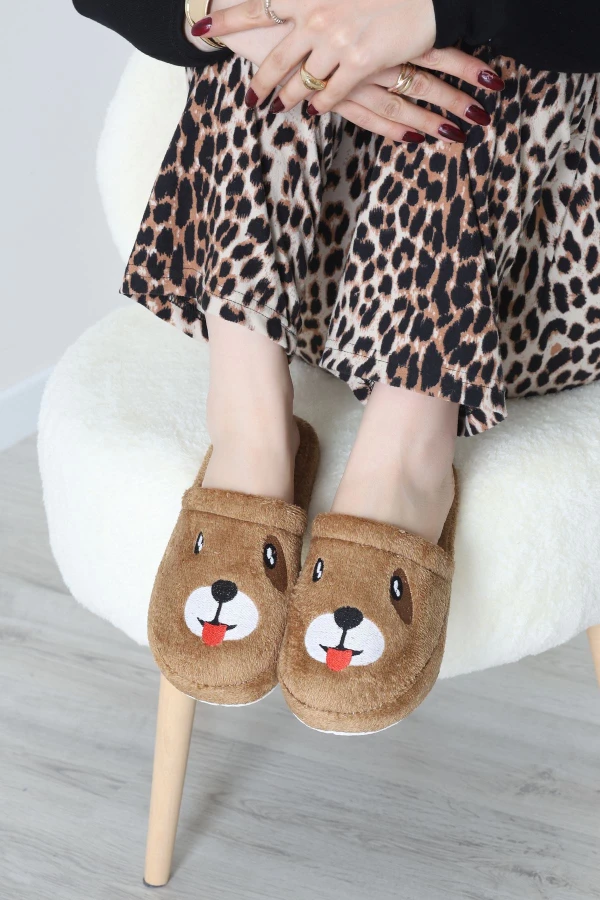 Peluş Ayıcıklı Ev Terliği Camel - 32565.264.