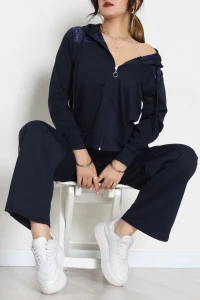 Pul İşlemeli 2 İplik Eşofman Takımı Lacivert - 40016.1857.