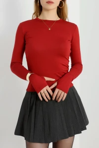 Bisiklet Yaka Parmak Geçmeli Viskon Body Bordo - 40075.599.