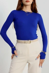 Bisiklet Yaka Parmak Geçmeli Viskon Body Saks - 40075.599.