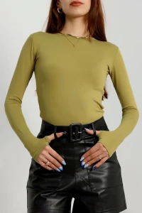 Bisiklet Yaka Parmak Geçmeli Viskon Body Yağyeşili - 40075.599.