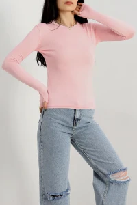Bisiklet Yaka Parmak Geçmeli Viskon Body Şekerpembe - 40075.599.