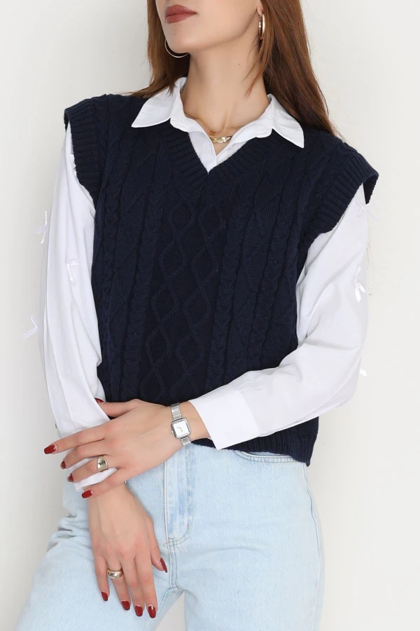 V Yaka Süveter  Lacivert - 4049.1577.