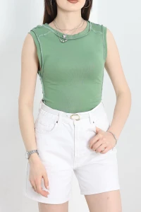 Dikiş Detay Sıfır Kol Bluz Çağla - 40784.1723.