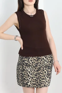 Dikiş Detay Sıfır Kol Bluz Acıkahve - 40784.1723.