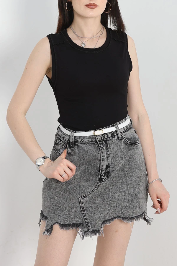 Dikiş Detay Sıfır Kol Bluz Siyah - 40784.1723.