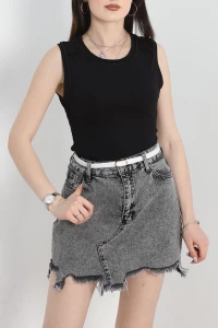 Dikiş Detay Sıfır Kol Bluz Siyah - 40784.1723.