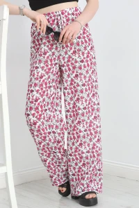 Desenli Keten Pantolon Fuşya - 40997.701.