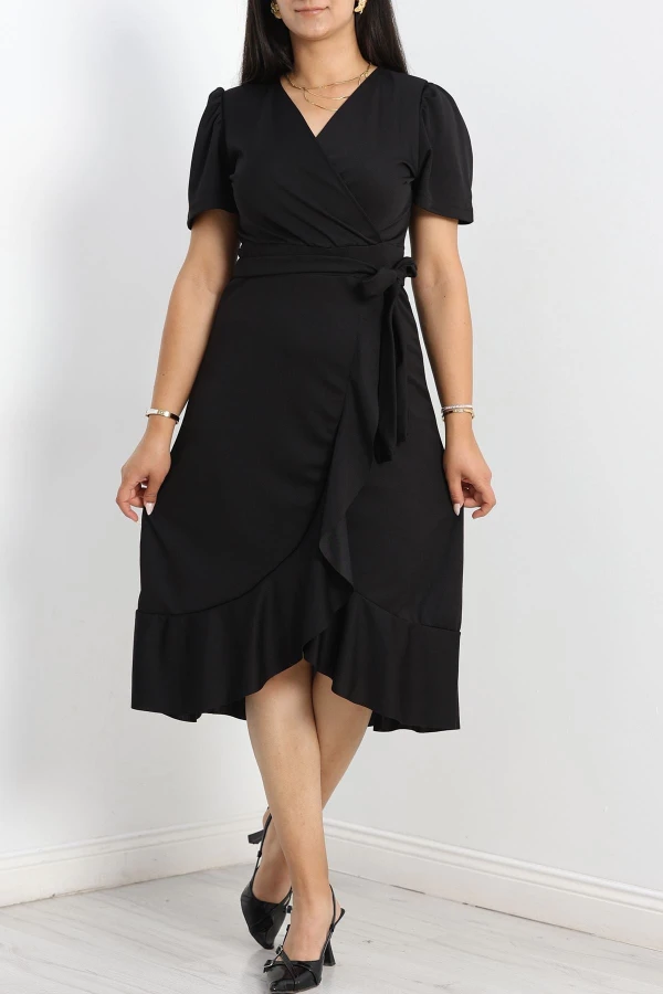 Büyük Beden Kruvaze Elbise Siyah - 41160.1592.