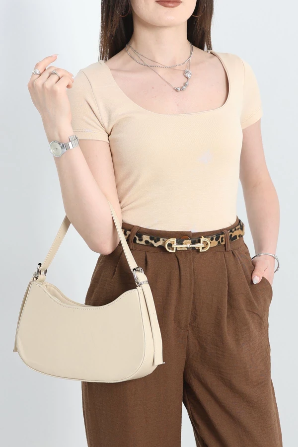 Kare Yaka Kısa Kollu Bluz Bej - 41243.1723.