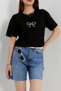 Baskılı Oversize Penye Tişört Siyahbeyaz - 41305.0034.
