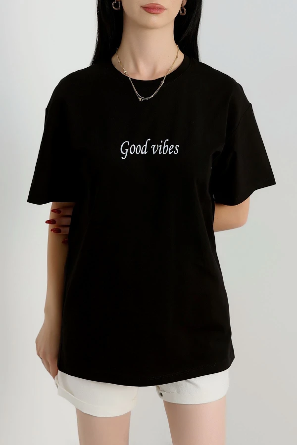 Baskılı Oversize Penye Tişört Siyahbeyaz2 - 41305.0034.