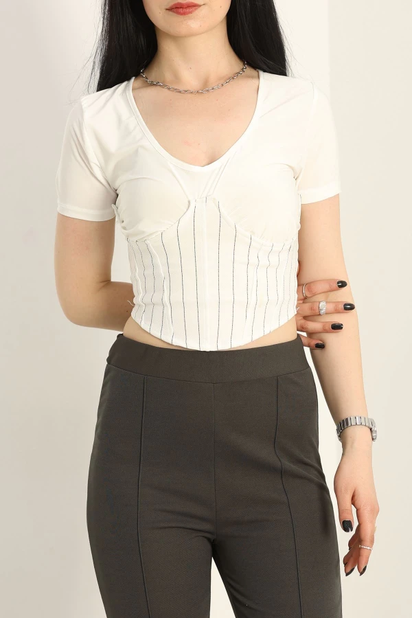 Korsaj Detaylı Bluz  Beyaz - 41382.1595.