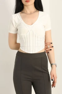 Korsaj Detaylı Bluz  Beyaz - 41382.1595.