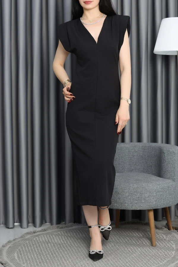 Dabıl Kumaş Vatkalı Elbise Siyah - 41550.104.