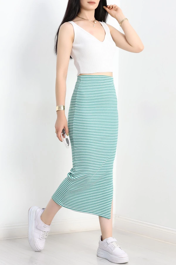 Çizgili Kaşkorse Etek  Yeşilbeyaz - 42016.1567.