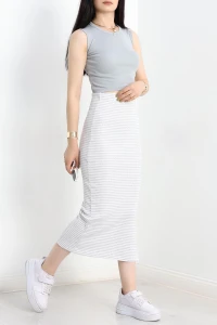 Çizgili Kaşkorse Etek  Gribeyaz - 42016.1567.