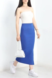 Kaşkorse Yırtmaçlı Etek Saks - 42019.1567.