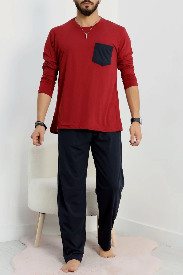 Cep Detay Süprem Erkek Pijama Takımı Bordo - 42218.1048.
