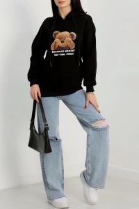 3 İplik Kapşonlu Baskılı Sweat Siyah - 42220.1878.